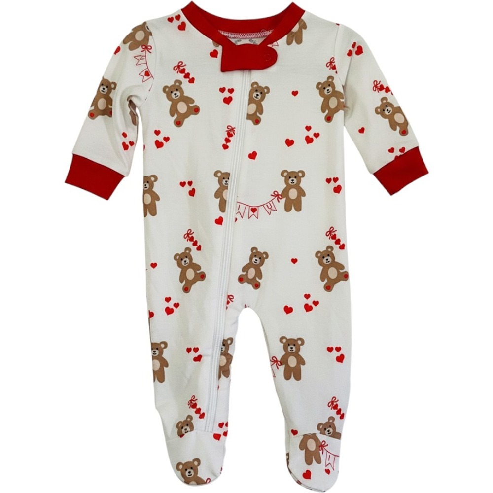 The Bella Bean Footie Sleeper White Teddy Bear Heart Baby Girl 3M Valentines